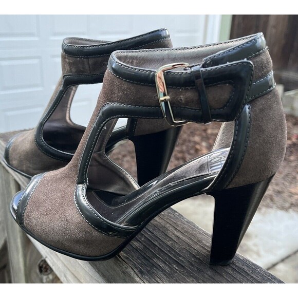 Sofft Gazelle Peep Toe Pumps Womens 6M Suede Brown Ankle T Strap 3” Heeled Shoes - Picture 3 of 10